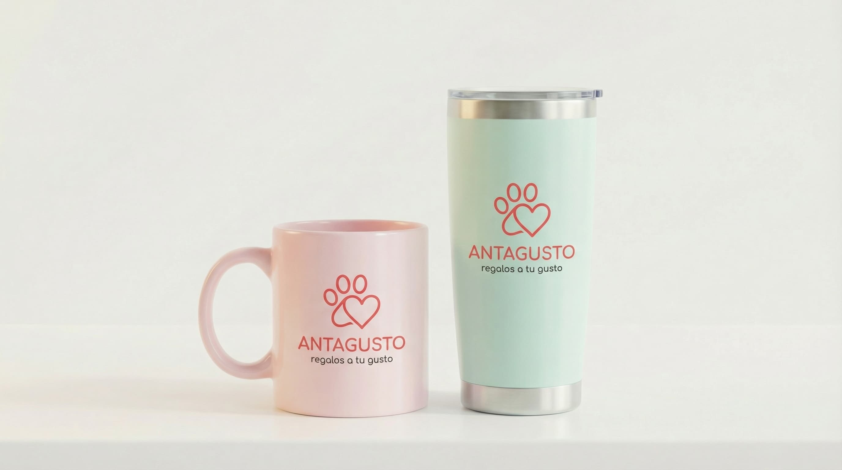 Mug rosa y termo mint personalizado ANTAGUSTO